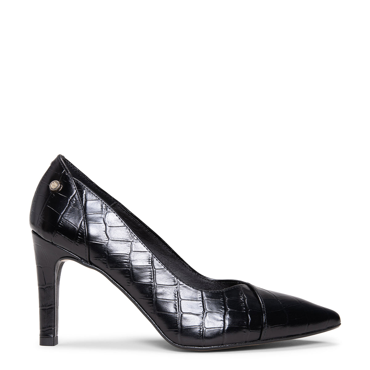 GLAM - Zapatos de salón de tacón alto de piel con efecto coco NEGRO