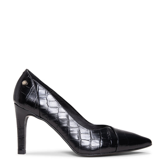 GLAM - Zapatos de salón de tacón alto de piel con efecto coco NEGRO