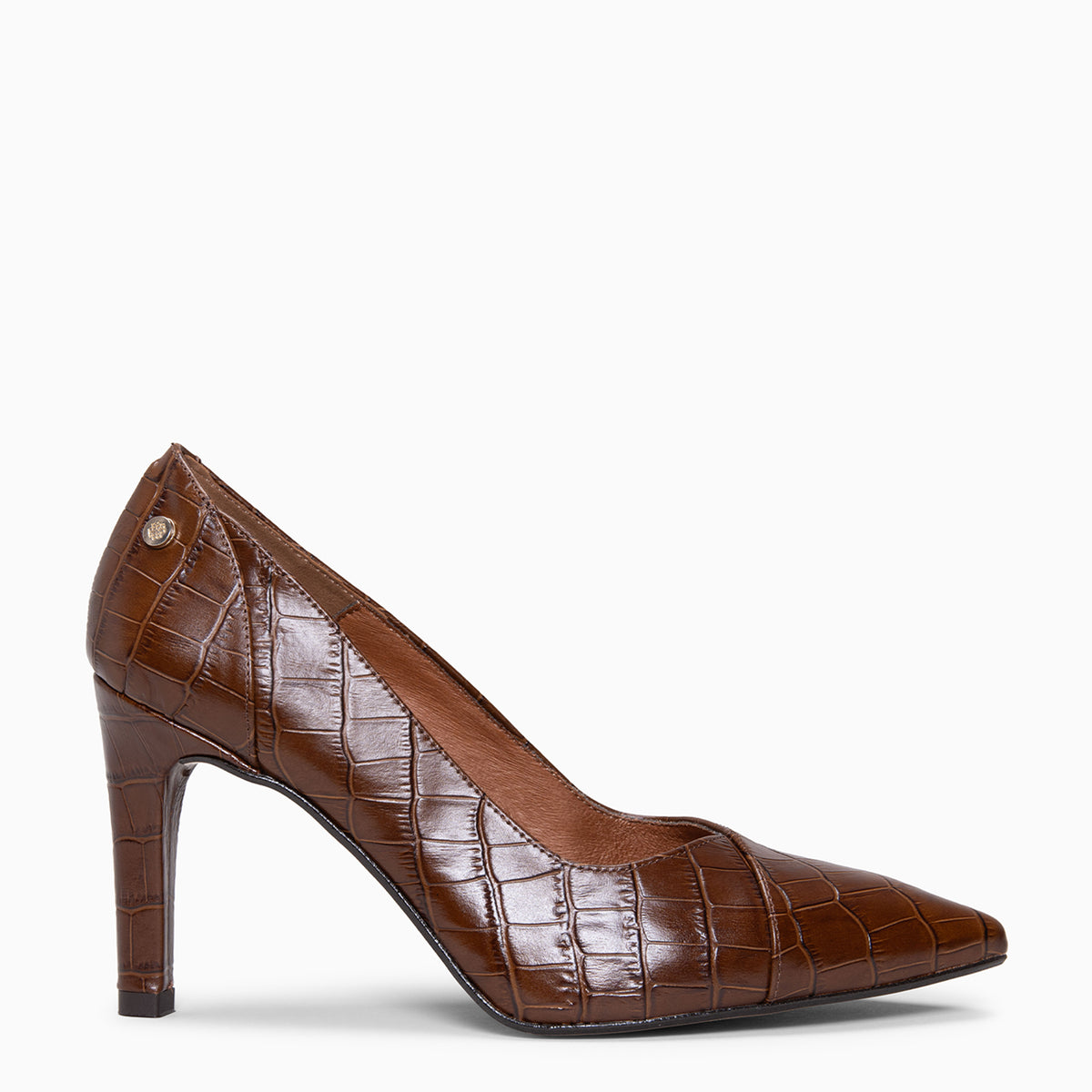 GLAM - Zapatos de salón de tacón alto de piel con efecto coco MARRON