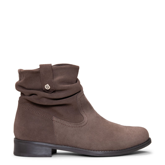 ISIDORA - Botines de piel hidrofugada con caña fruncida  MARRON