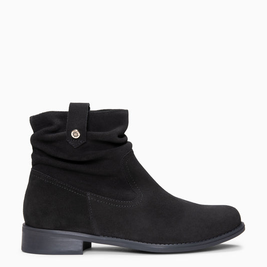 ISIDORA - Botines de piel hidrofugada con caña fruncida  NEGRO