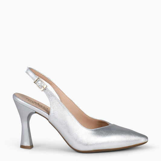 Slingback GLAM – salto slingback em napa PRATA