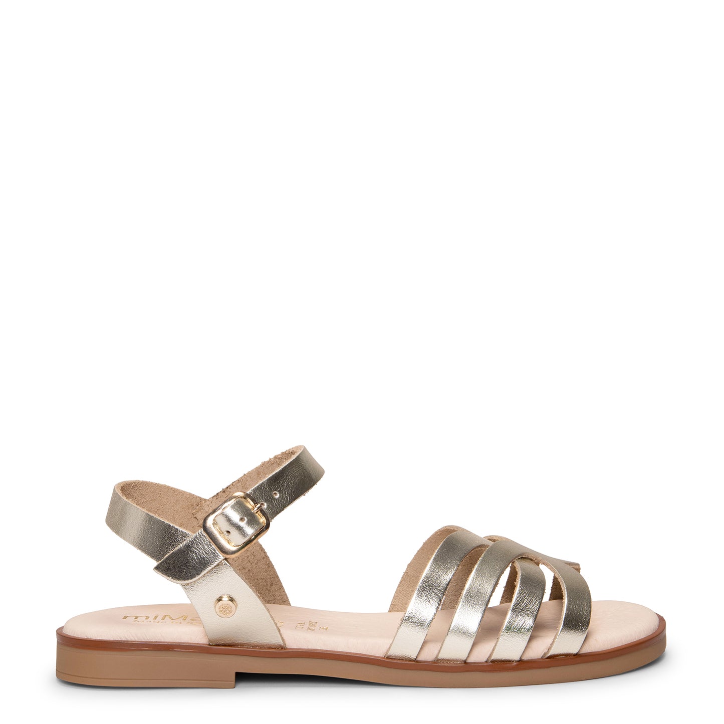 BELISA- Sandalia plana de piel de vaquetilla en PLATINO