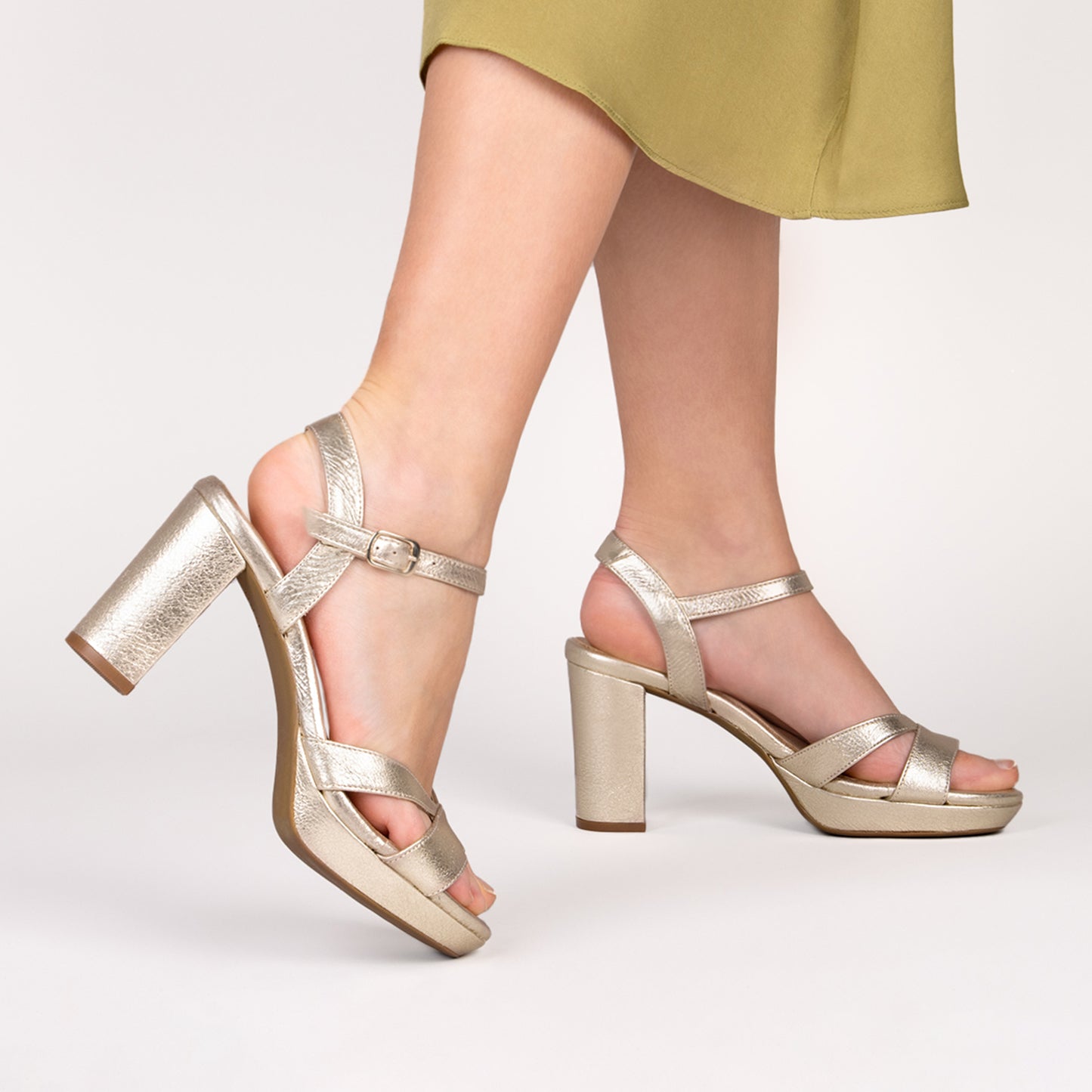 PARIS – Sandalias de fiesta con tacón alto y plataforma PLATINO