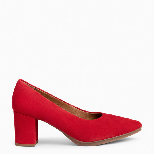 URBAN S – Chaussures à talons mi-hauts en daim ROUGE