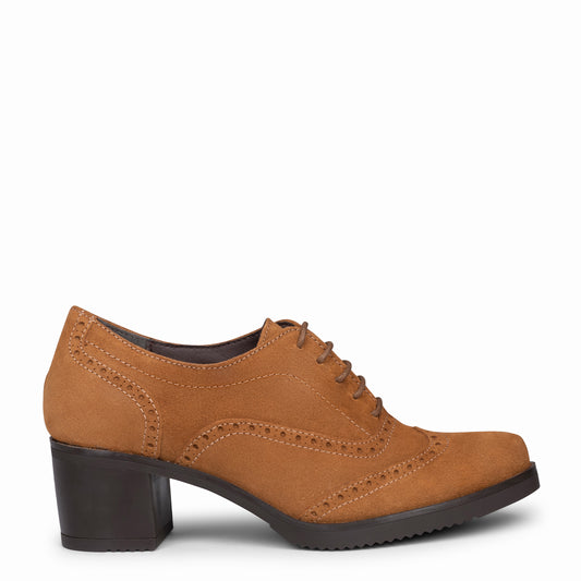 OXFORD – Blucher feminino com salto CAMEL