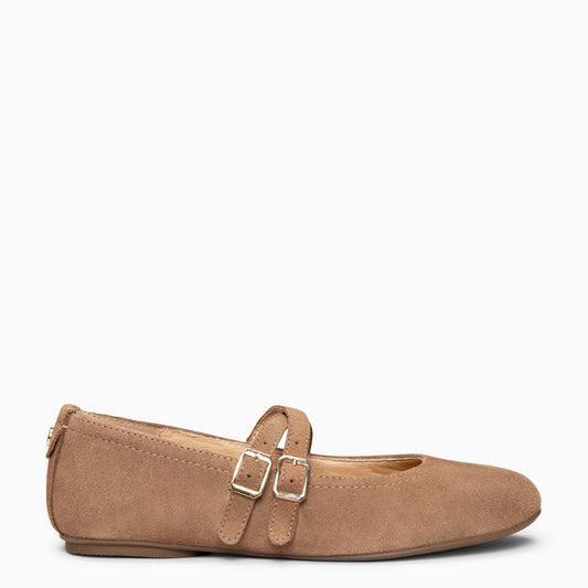 AMAPOLA -  Bailarina con tiras cruzadas de ante TAUPE