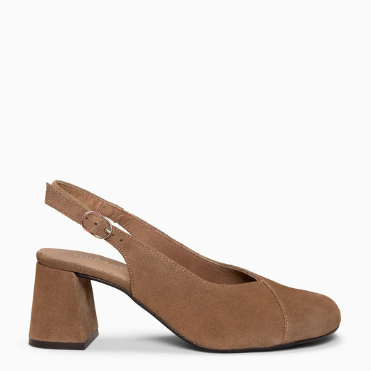 VEGA – Zapato de tacón ancho destalonado estilo barefoot TAUPE