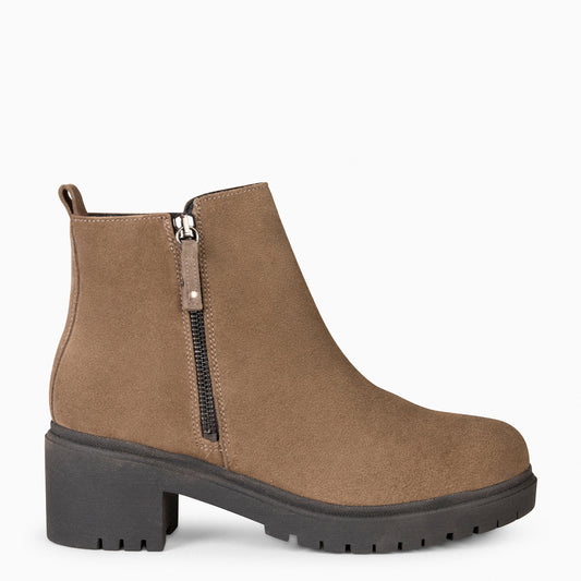 POP - Bottine en cuir déperlant TAUPE