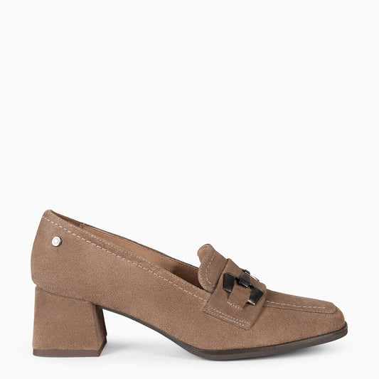 CAMILA – Mocasines de tacón ancho TAUPE