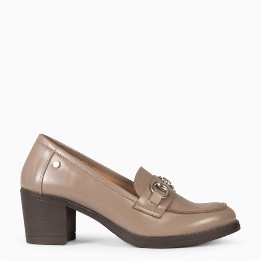 FABIOLA – Mocassim de salto napa TAUPE