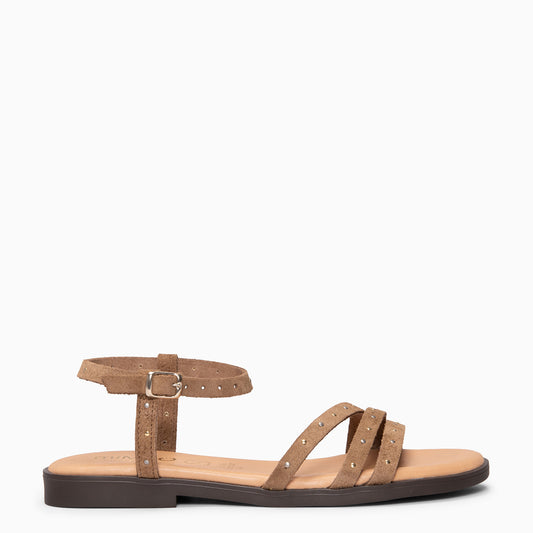 ADRIANA - Sandalias planas de piel TAUPE