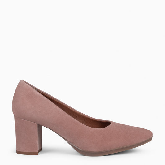 URBAN S – Chaussures à talons mi-hauts en daim PALO ROSE