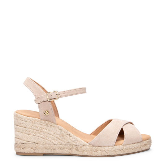 CALPE - Cuña de yute artesanal con tiras cruzadas BEIGE