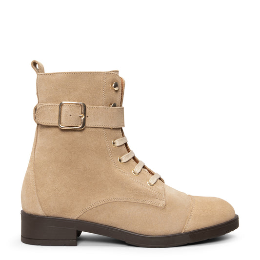 BELFAST – Botines con cordones de piel  BEIGE