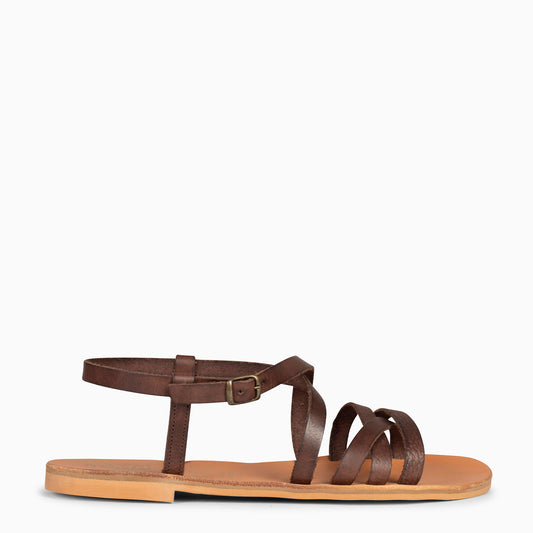 IXORA - Sandalias planas de mujer con hebilla MARRÓN