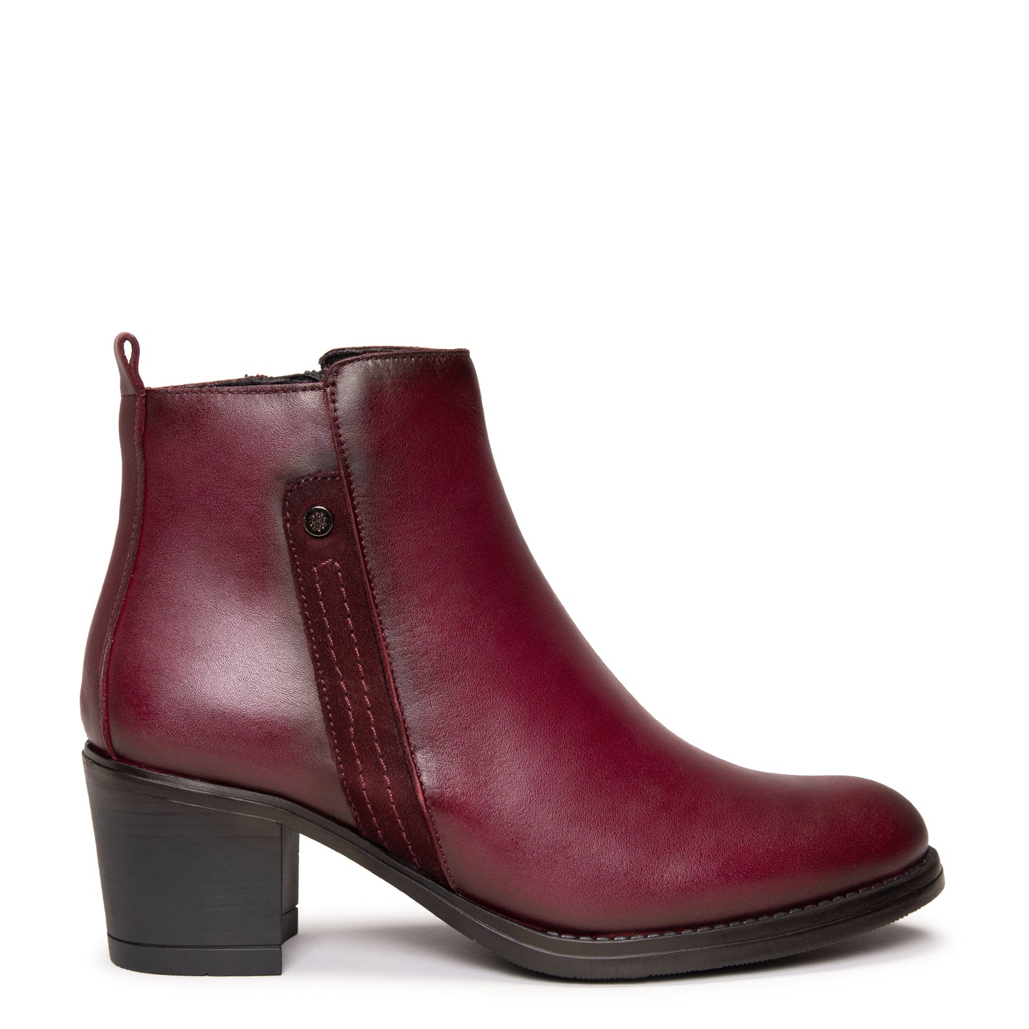 MONTSE – Botin de tacón ancho de piel BURDEOS