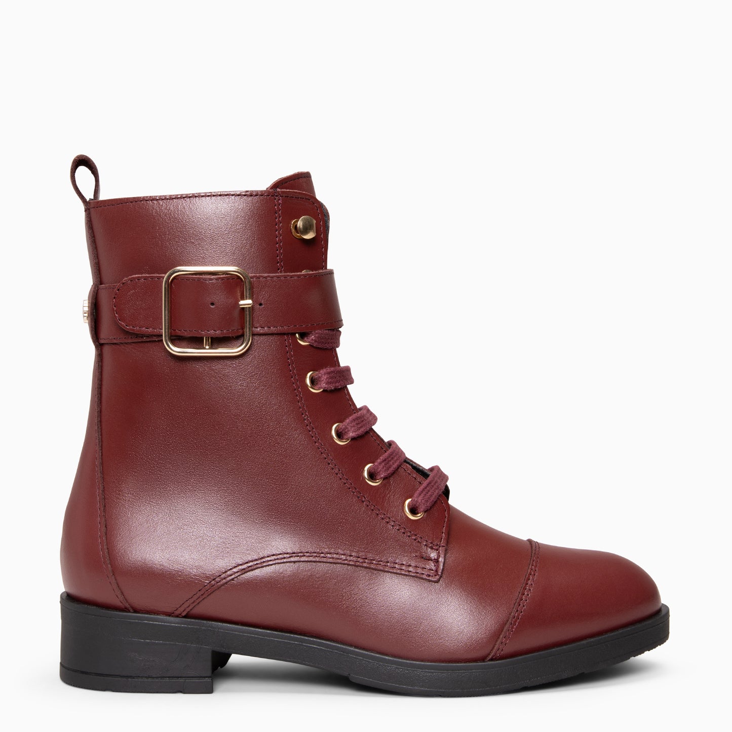 BELFAST – Botines con cordones de piel BURDEOS