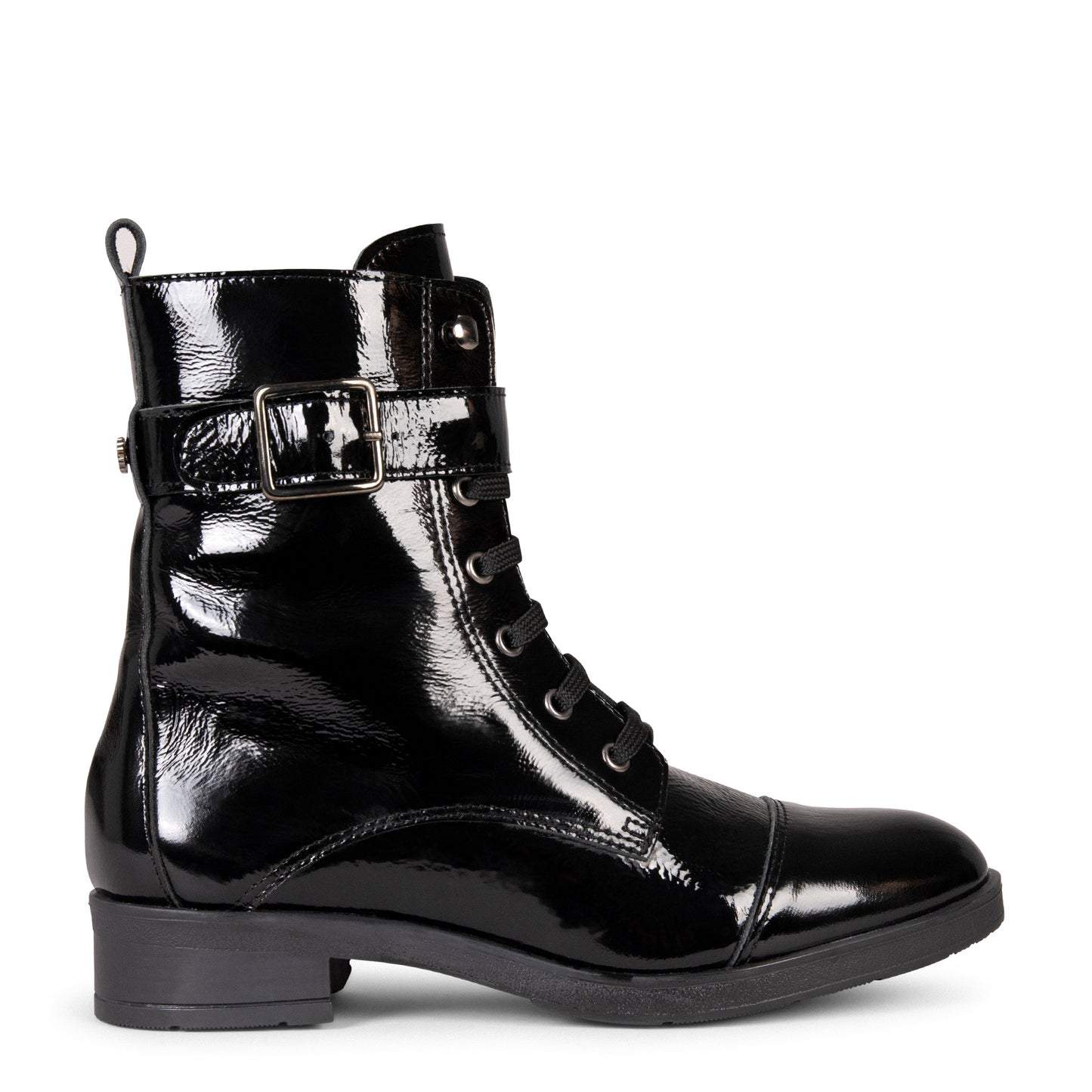 BELFAST – Botines con cordones de piel CHAROL NEGRO