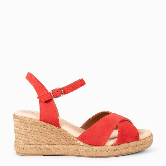 CALPE – Cuñas de Esparto artesanal con tiras y hebilla CORAL