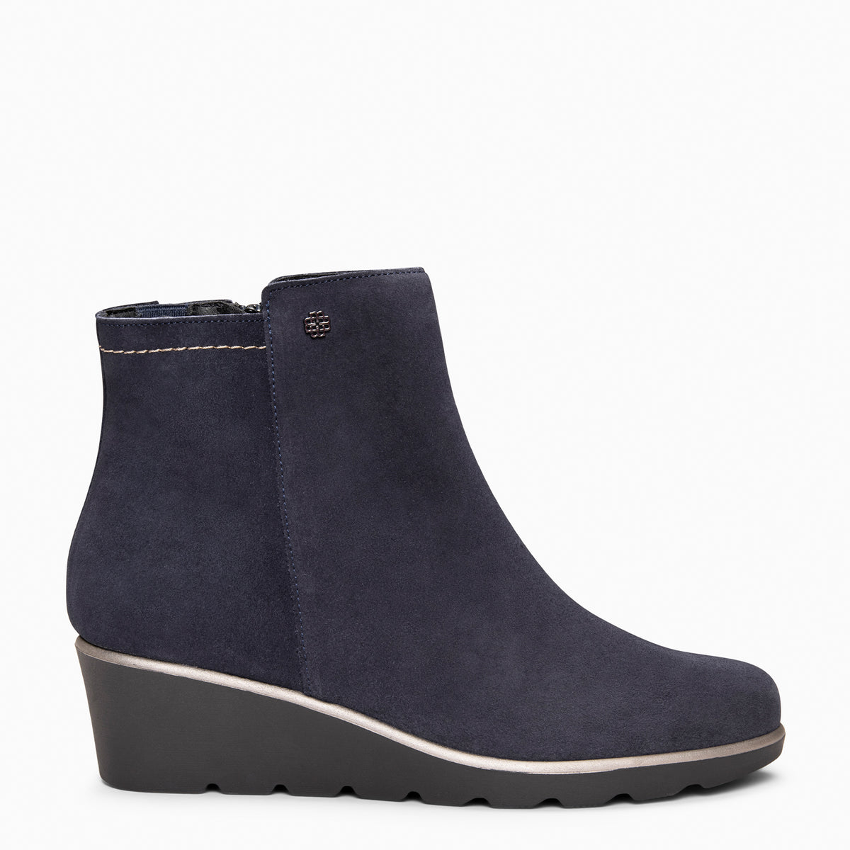 LULEA - Botines con cuña de piel hidrófugos MARINO