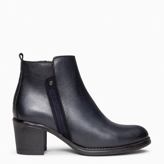 MONTSE  – Botin de tacón ancho de piel MARINO