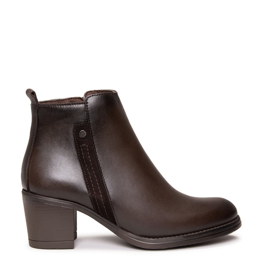 MONTSE – Botin de tacón ancho de piel MARRON