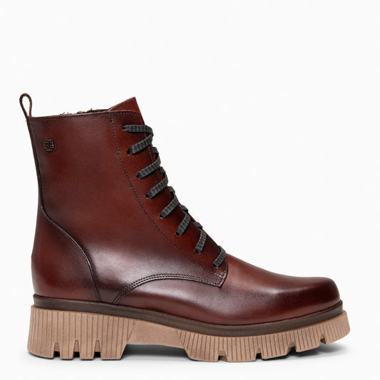 STONE – Botines militares de piel MARRON