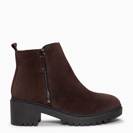 POP - Botín de piel hidrófugo MARRON