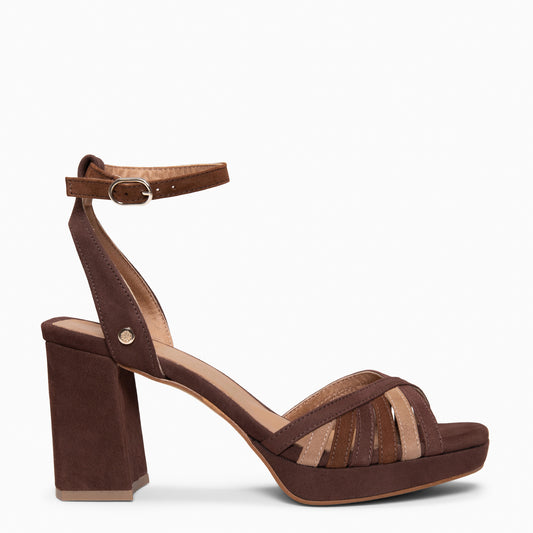 CRISTEL - SANDALIAS ELEGANTES DE TACÓN DE VESTIR MARRON