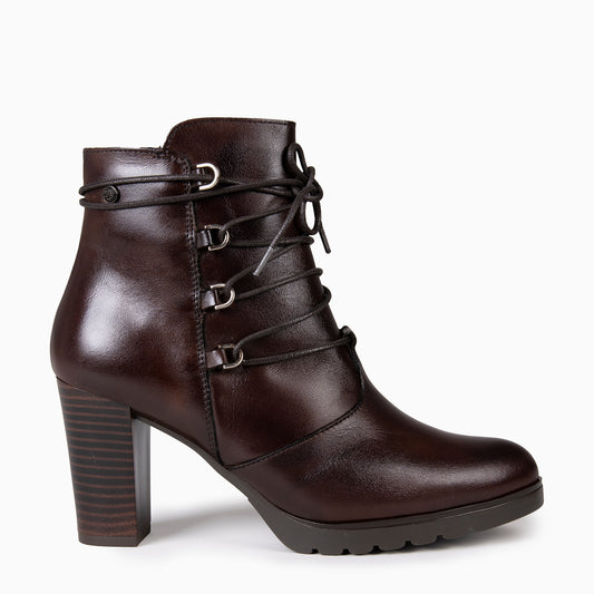 JANE - Botines de tacón alto de piel MARRON