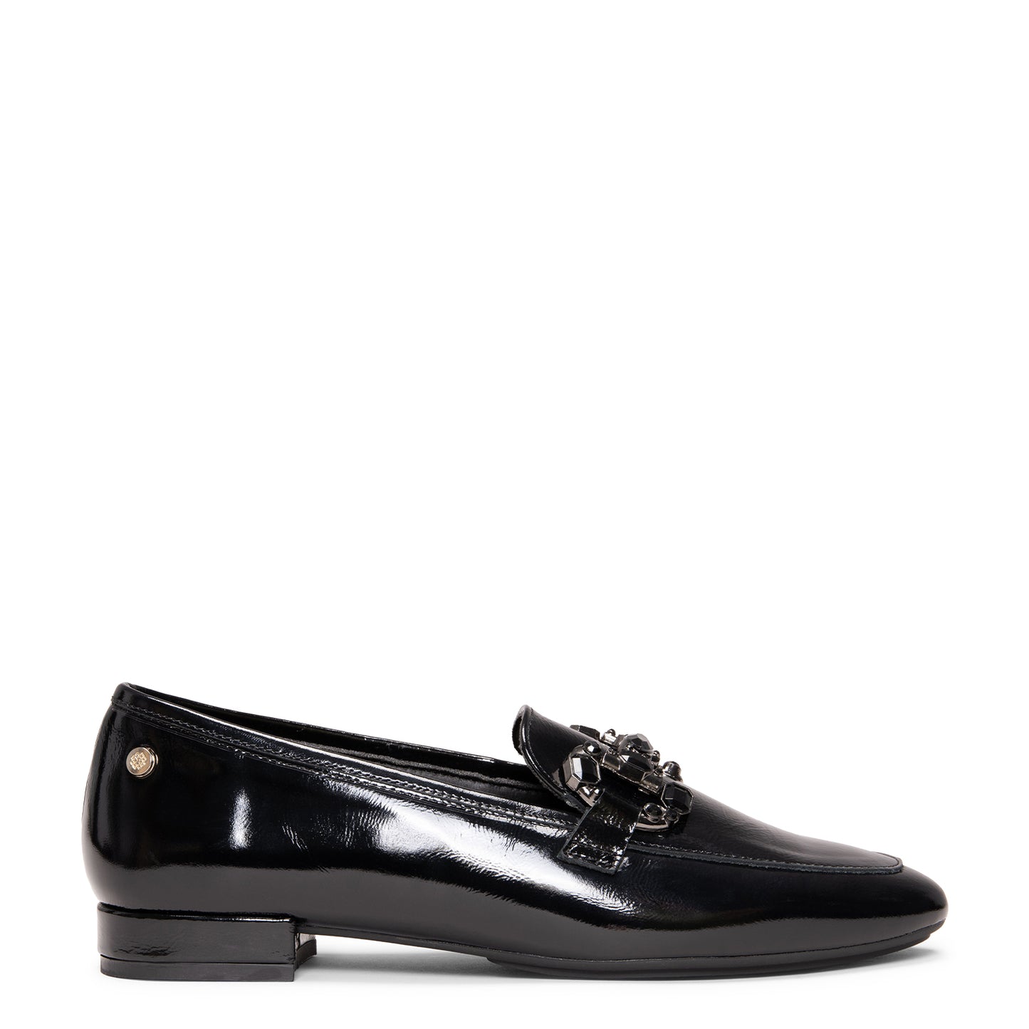DORIAN - Mocasines de piel charol con hebilla barroca engastada NEGRO