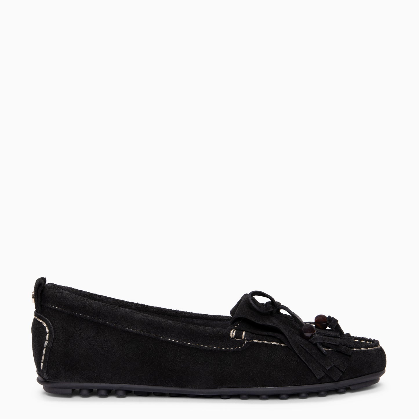 HABANA- Mocasines planos de ante con flecos y borlas NEGRO