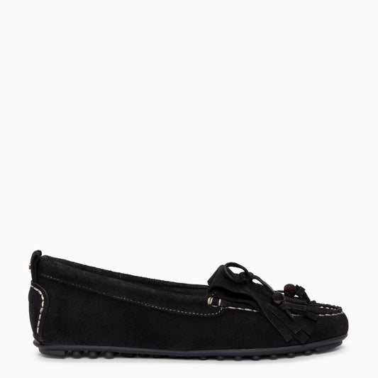 HABANA- Mocasines planos de ante con flecos y borlas NEGRO