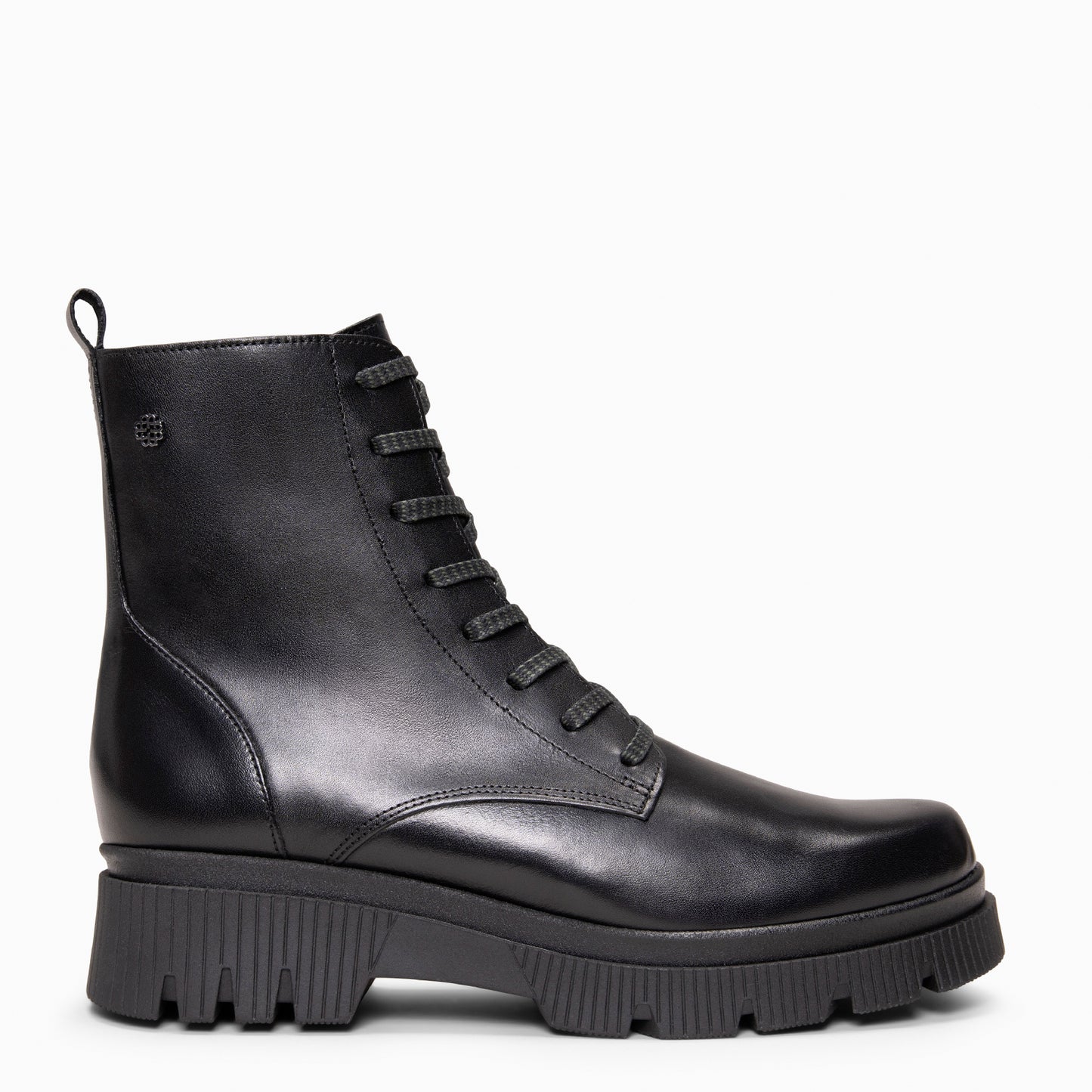 STONE – Botines militares de piel NEGRO