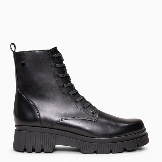 STONE – Botines militares de piel NEGRO