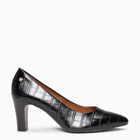SABELA COCO – Zapato de tacón medio en piel NEGRO