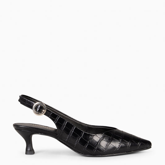 GRETA – Salto tipo slingback PRETO