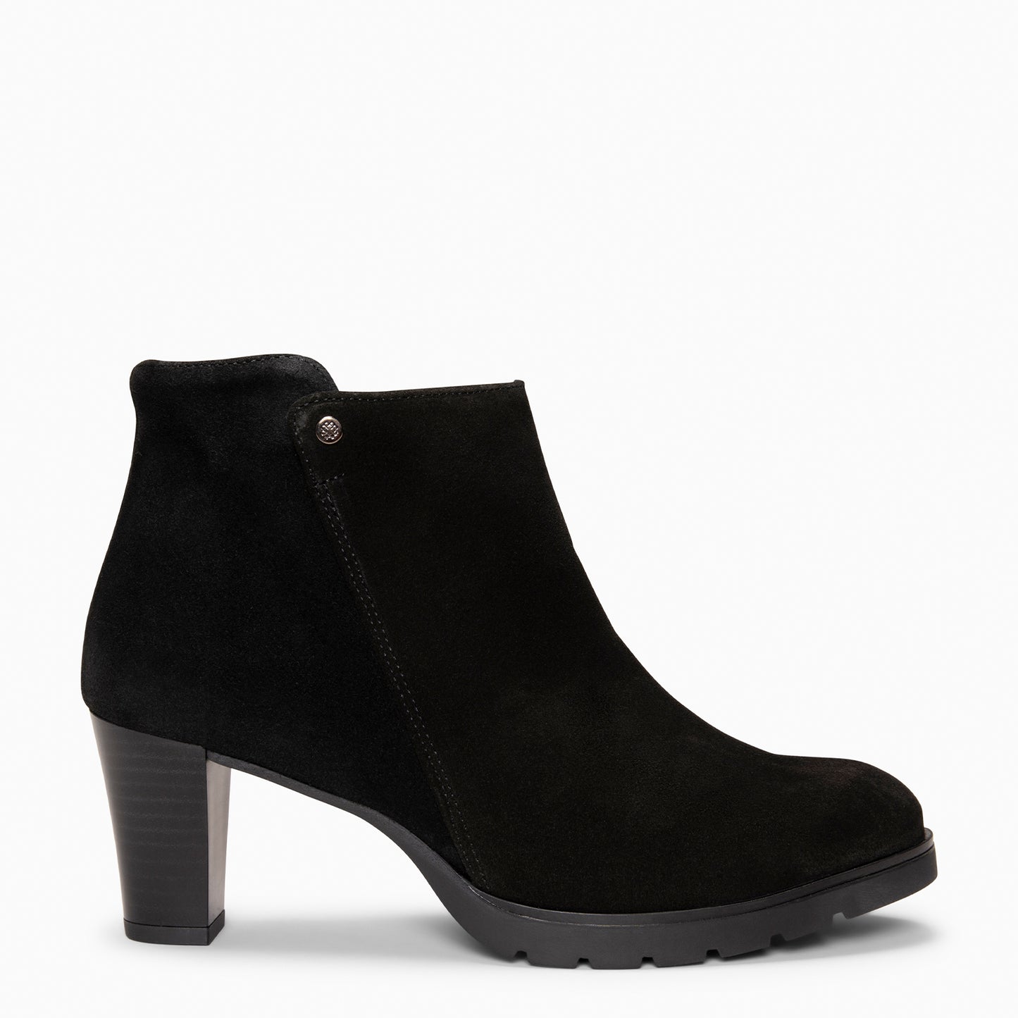 PRAGA – Botines con tacón de piel de seraje NEGRO