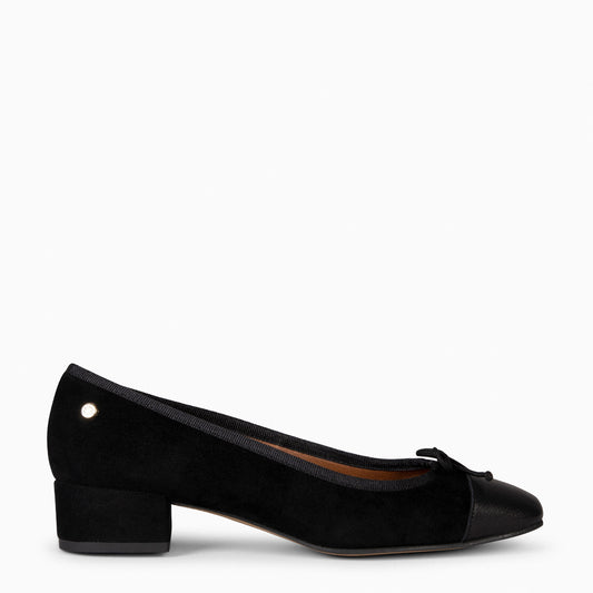 GLAMOUR – Ballerines en cuir verni NOIR avec talon et pointe