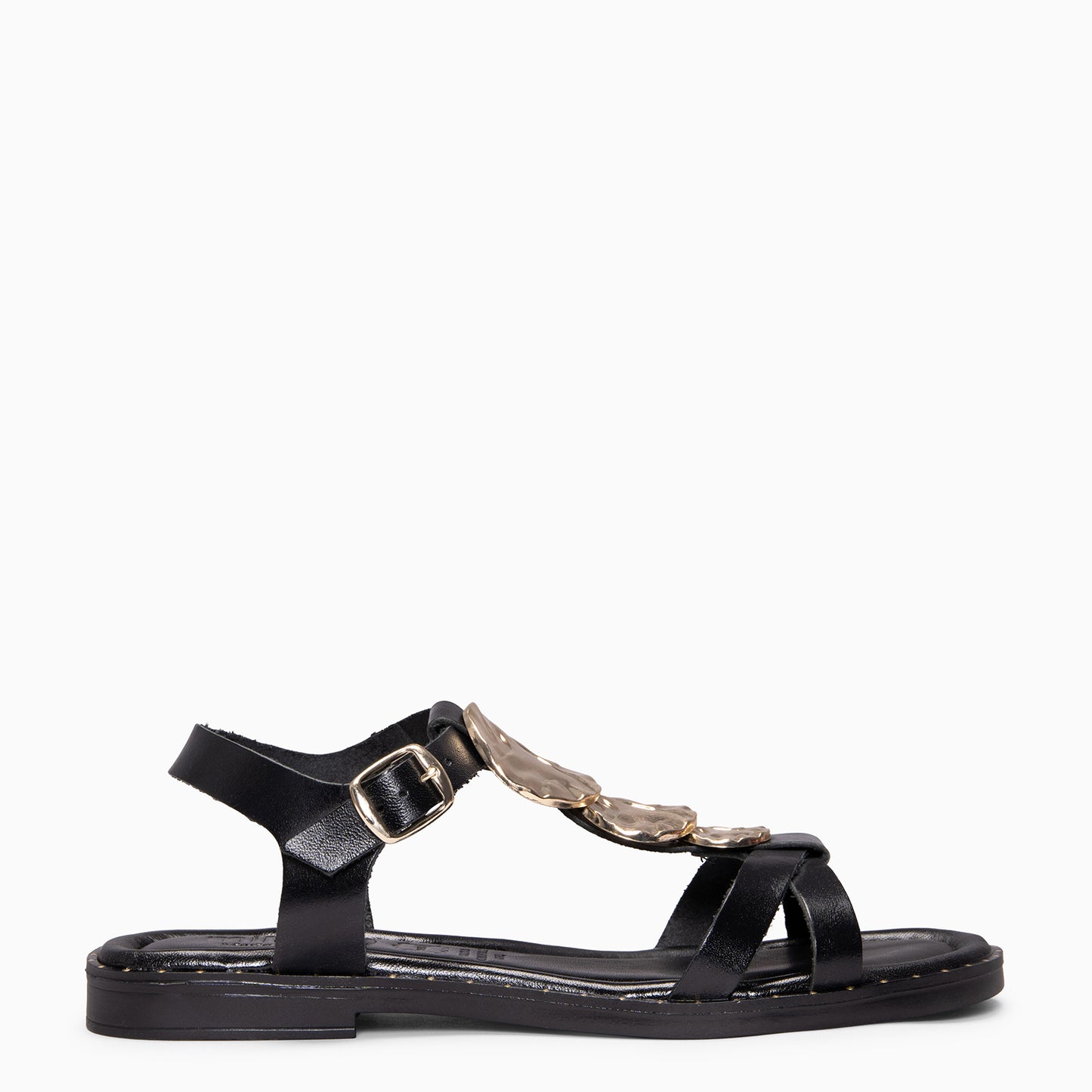 THALIA - Sandalias de piel planas NEGRO