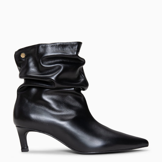 EMMA - Botines plisados de piel NEGRO