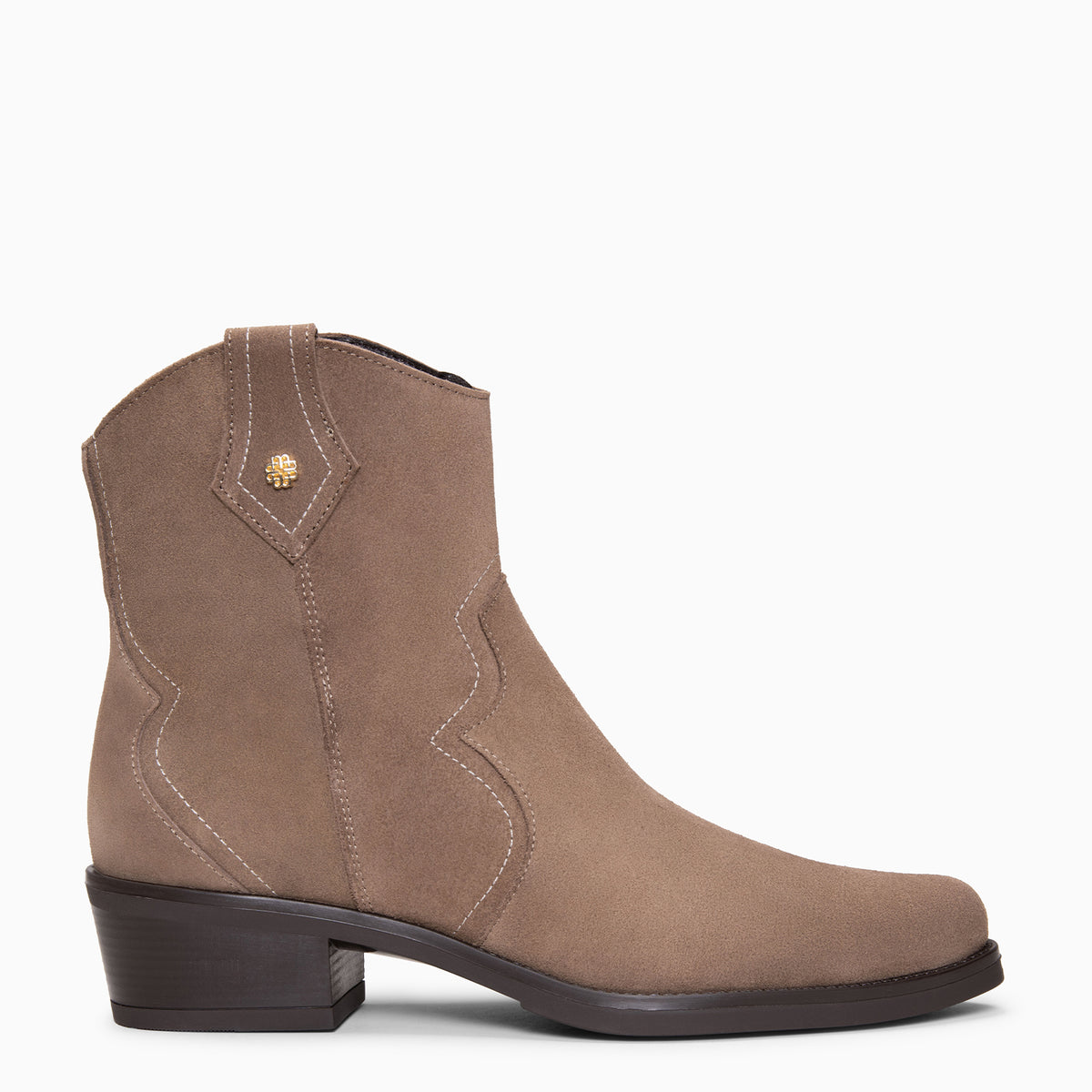 REXTON - Botines cowboy de tacón medio de serraje hidrófugo TAUPE