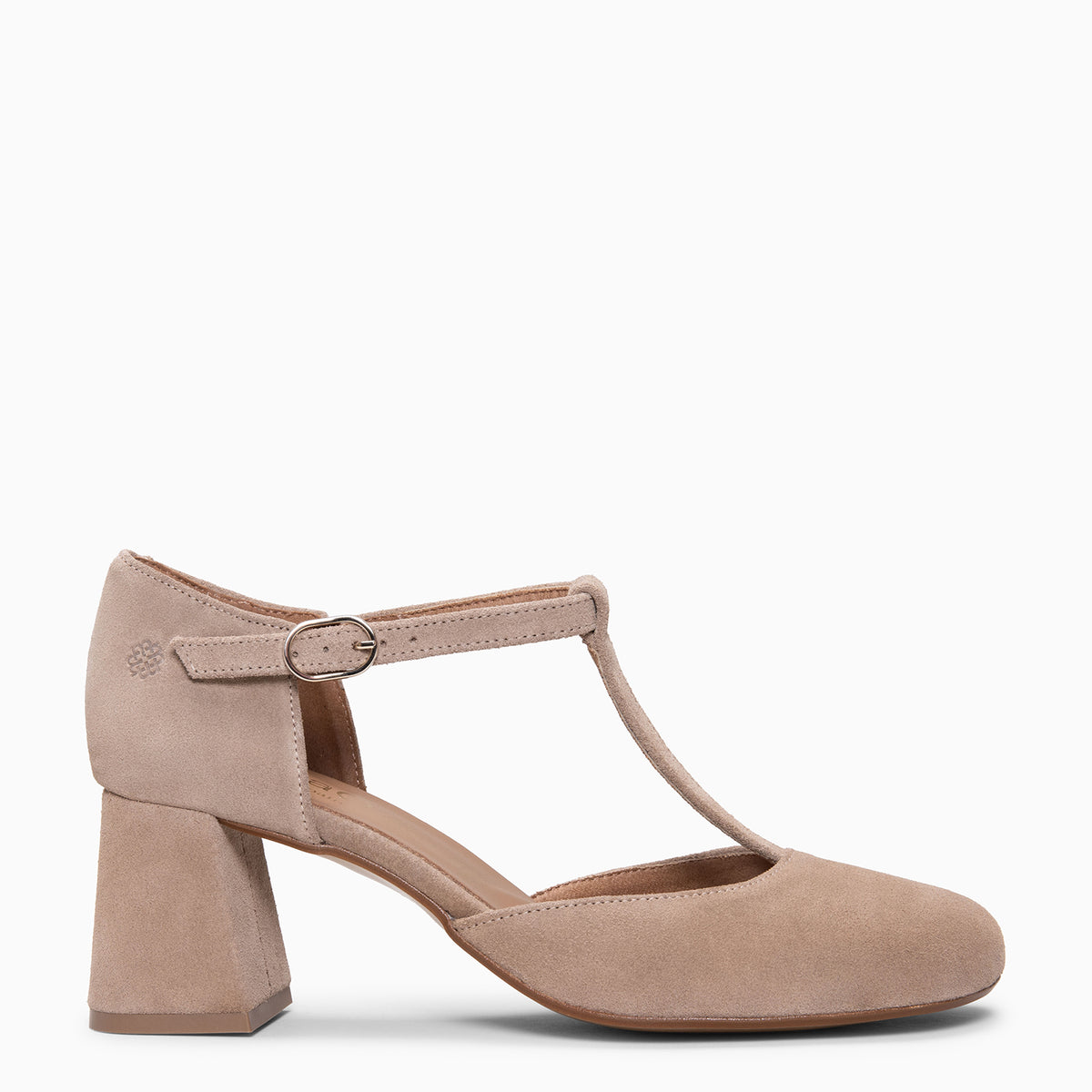 AZUCENA - Zapatos Salomé con tacón Baresoft de ante BEIGE