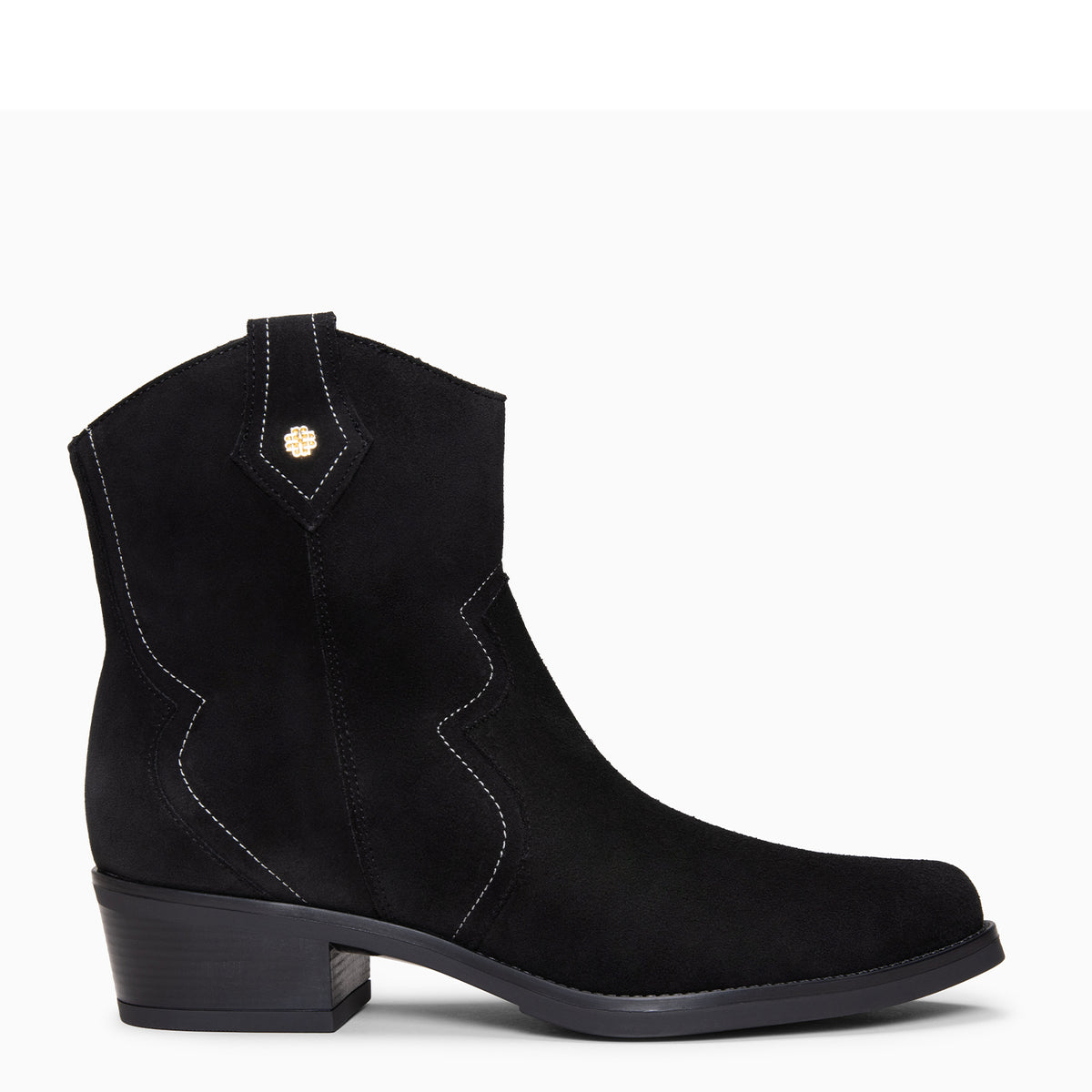 REXTON - Botines cowboy de tacón medio de serraje hidrófugo NEGRO