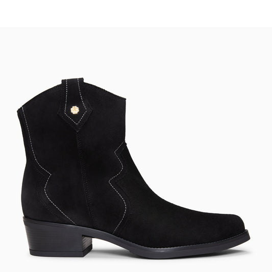 REXTON - Botines cowboy de tacón medio de serraje hidrófugo NEGRO