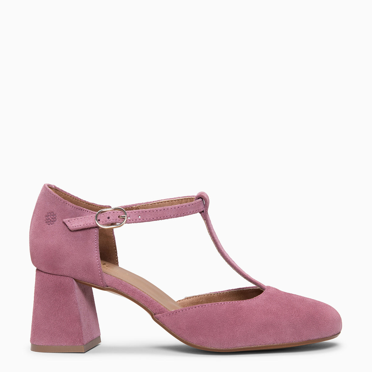 AZUCENA - Zapatos Salomé con tacón Baresoft de ante ROSA