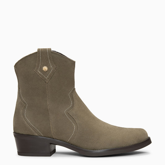 REXTON - Botines cowboy de tacón medio de serraje hidrófugo KAQUI