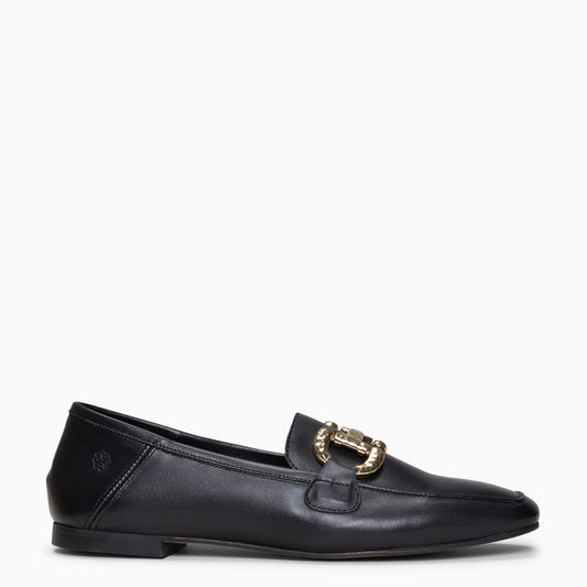 CAROLINE - Mocasines de piel con adorno y tacón bajo NEGRO