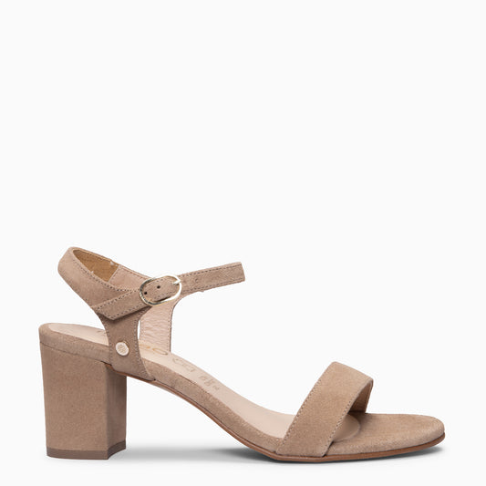 KEILA - Sandalias de Tacón Medio de Ante TAUPE